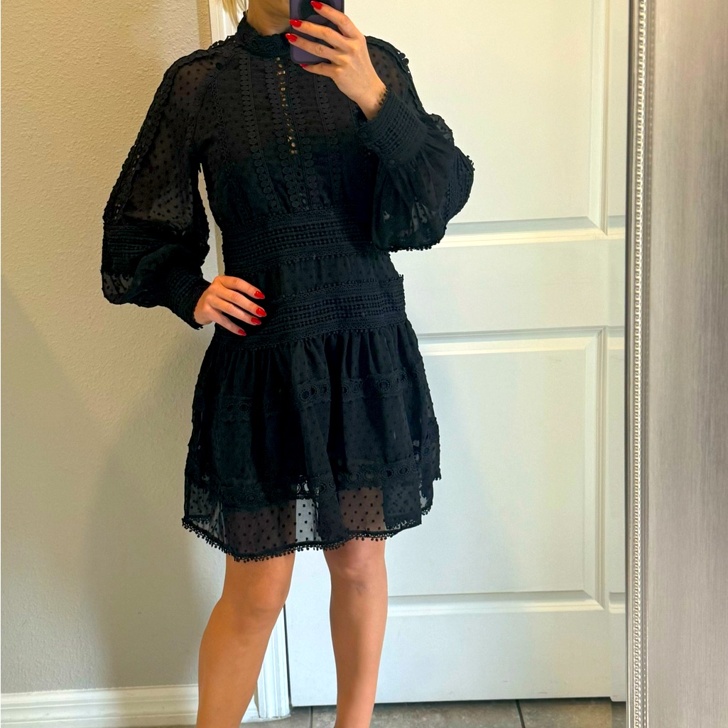 Women Sexy Lace Long Sleeve Dress